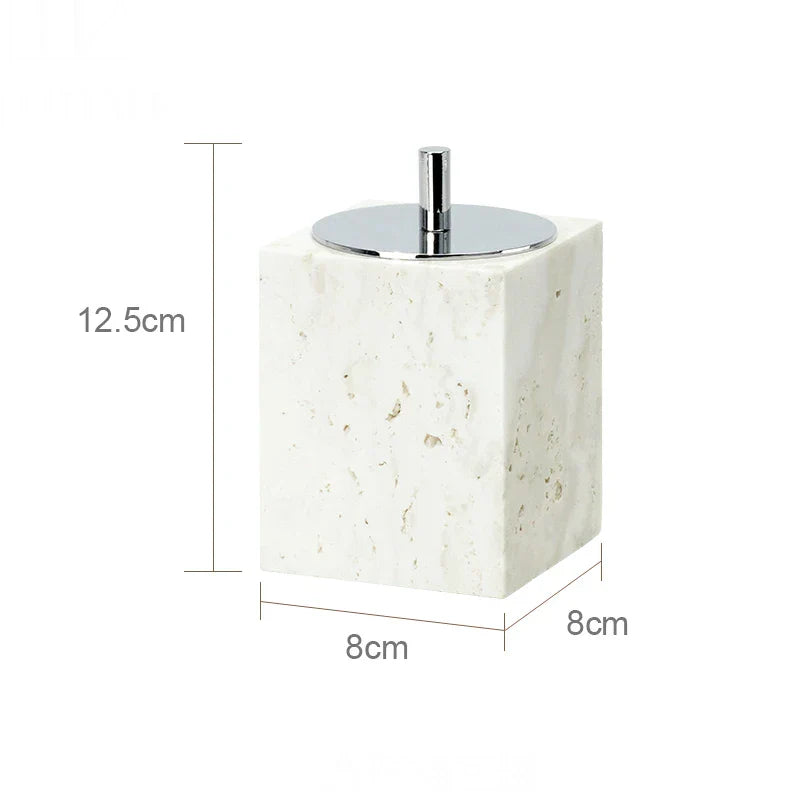 DecorBites™ Beige Travertine Marble Bathroom Set - Soap Dispenser Toothbrush Holder Tissue Box