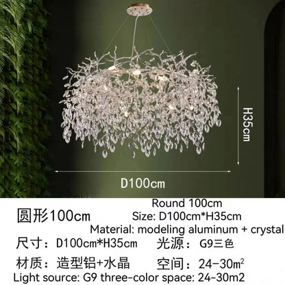 DecorBites™ Golden Crystal Tree Ceiling Chandelier, Luxury Aluminum Art Fixture