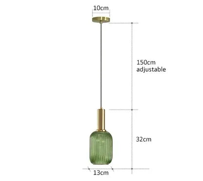Nordic Ribbed Glass Pendant Light in Green, Grey or Amber