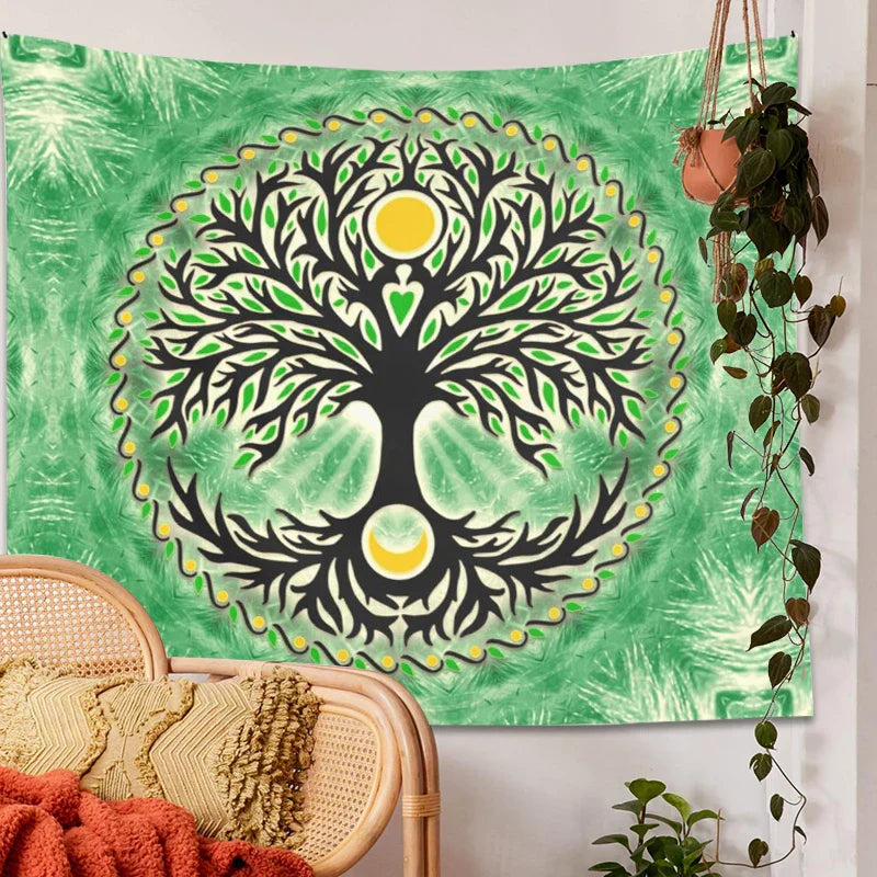 Decobites Yggdrasil Sun and Moon Tapestry - Bohemian Home Decor