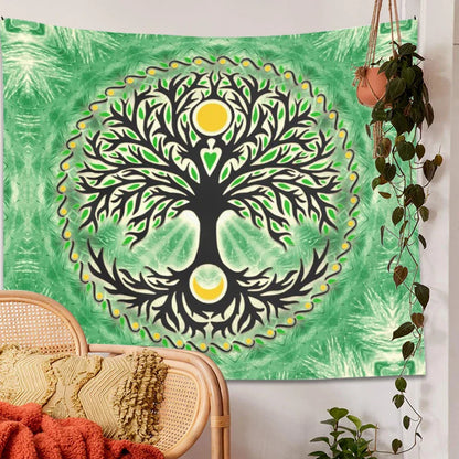 Decobites Yggdrasil Sun and Moon Tapestry - Bohemian Home Decor