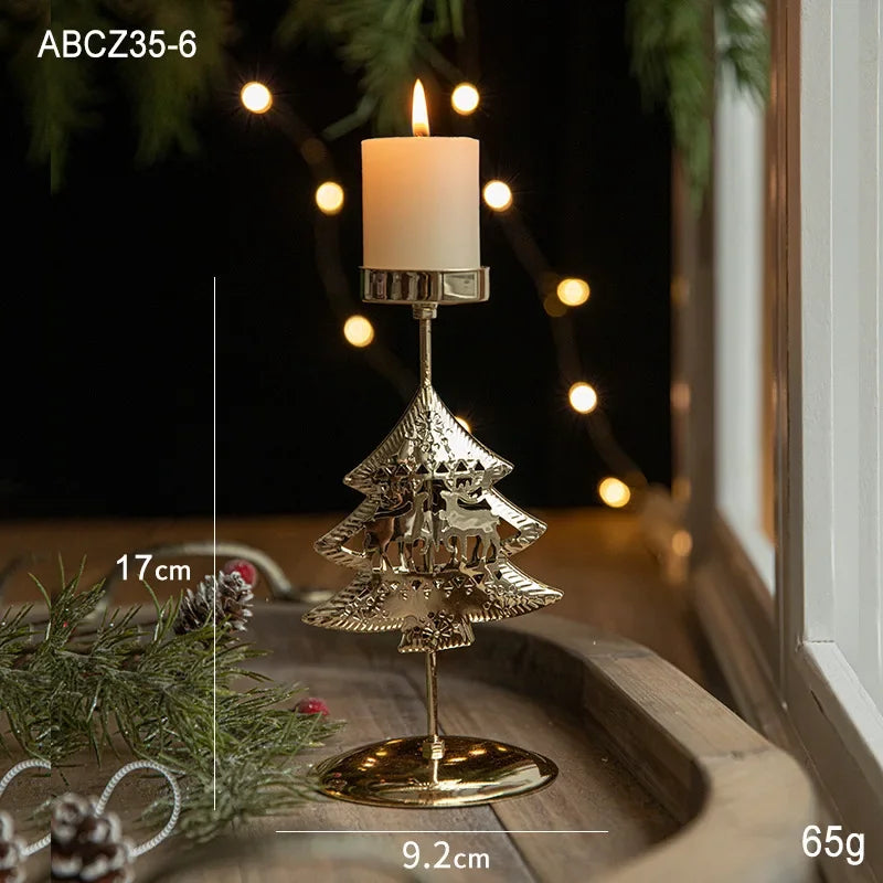 Christmas Votive Candle Holder Metal Tealight Holder Xmas tree elk Snowflake Patterns for Winter Xmas Table Centerpiece Decor