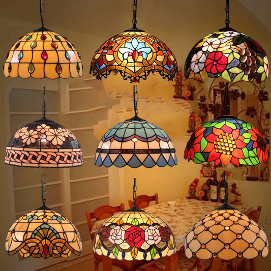 DecorBites™ Colorful Glass Chandelier: Retro Tiffany Style Lamp for Creative Home Decor