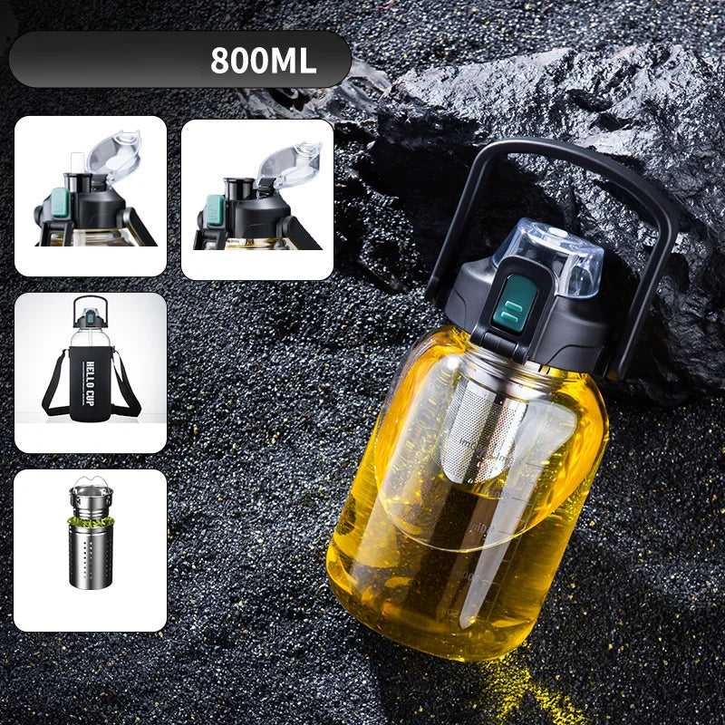 DecorBites™ Glass Cup with Handle | Double Drinking, Portable Tea Water Separation Mug