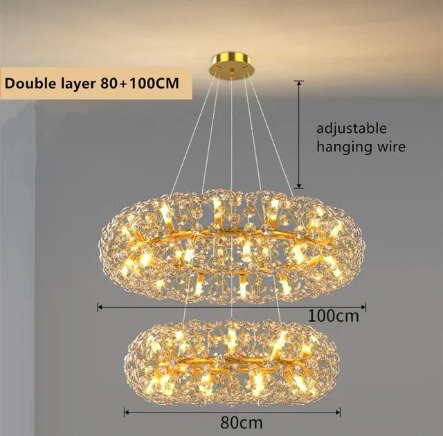 Decorbites™ Candelabro de Cristal Dorado: Lámpara Colgante LED de Lujo para Sala de Estar y Comedor