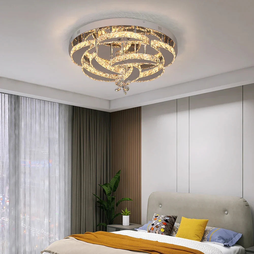 DecorBites™ Crystal Chandelier: Modern Dimmable LED Pendant Light for Living & Dining Rooms