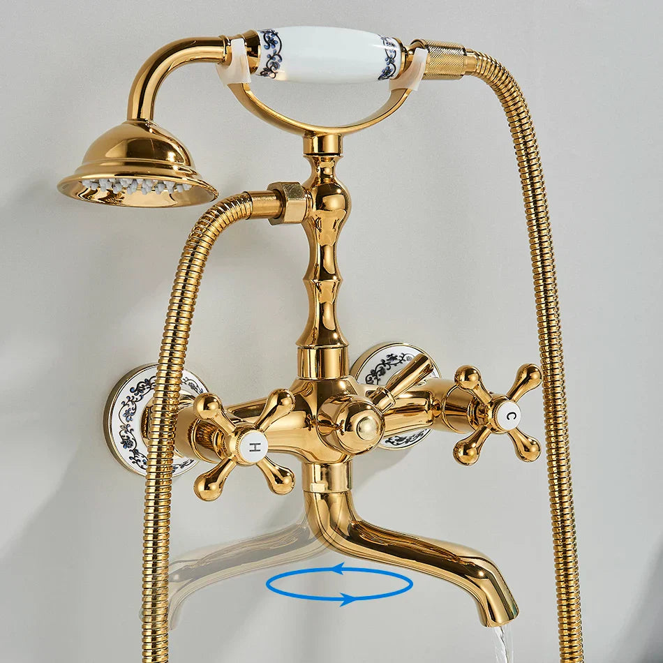 DecorBites™ Golden Black Bathtub Faucet with Hand Shower and Rotate Spout