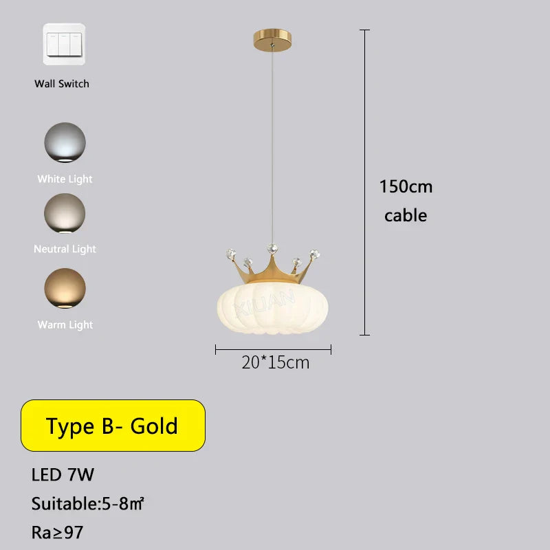 مصباح معلق على شكل تاج ذهبي من DecorBites™: مصباح معلق فاخر على شكل سحابة لغرفة نوم الأطفال وغرفة المعيشة