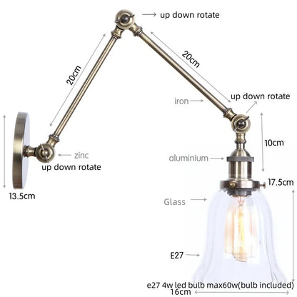 DecorBites™ Industrial Adjustable LED Wall Sconce with Clear Glass Shade
