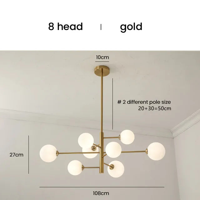 DecorBites™ Elegant Black Gold Glass Ball LED Ceiling Chandelier for Home | Modern Pendant Lamp Lighting for Living Dining Bedroom