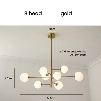 DecorBites™ Elegant Black Gold Glass Ball LED Ceiling Chandelier for Home | Modern Pendant Lamp Lighting for Living Dining Bedroom