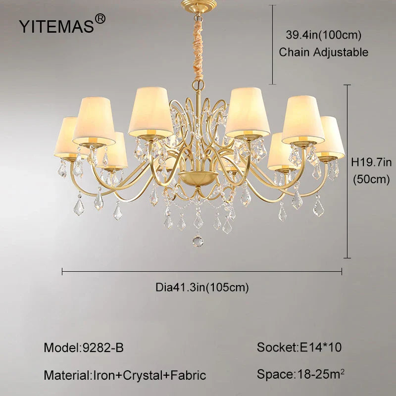 DecorBites™ Gold Crystal Chandelier with Lamp Shade for Elegant Living Room, Bedroom, and Kitchen