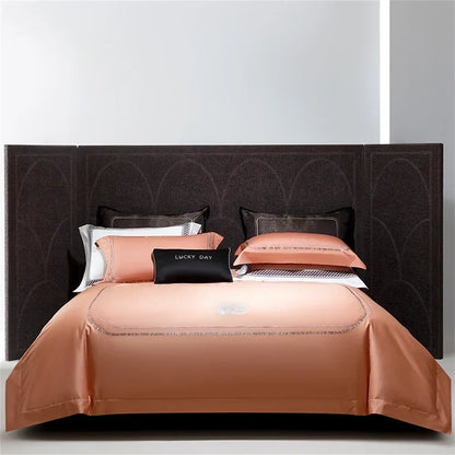 طقم أغطية سرير DecorBites™ من القطن والساتان والجاكار المطرز مع ملاءة مرنة وغطاء لحاف