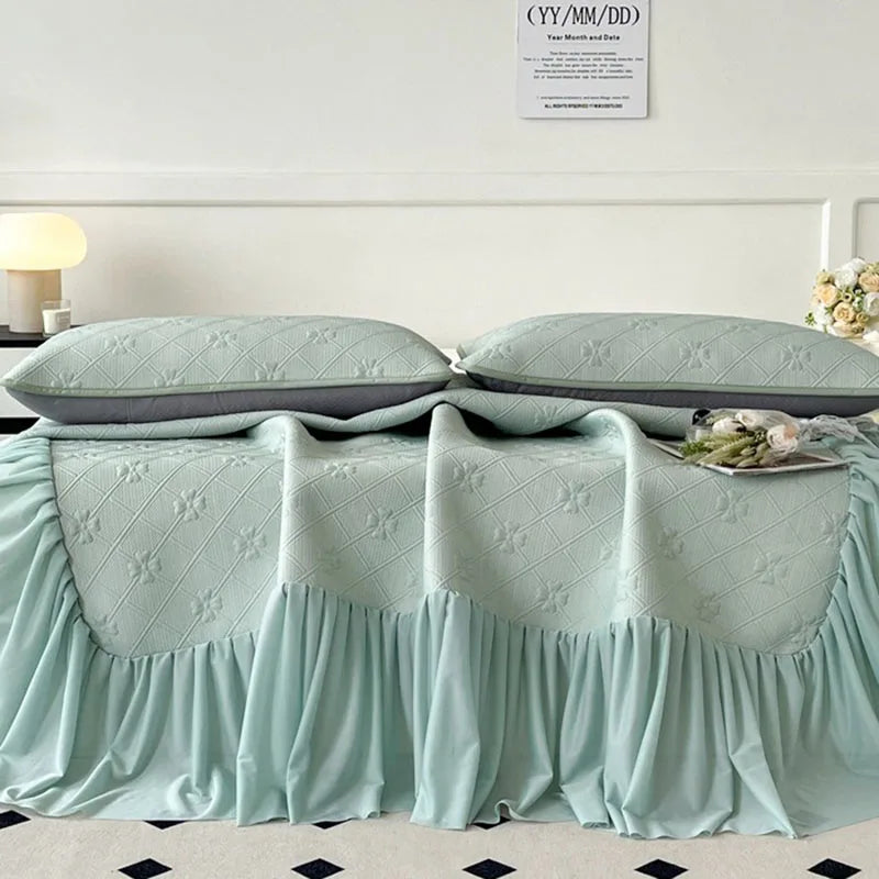 DecorBites™ Ice Bean Jacquard Bed Skirt Set - 3 Piece, Summer Washed Mattress Mat