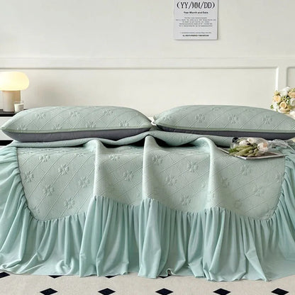 DecorBites™ Ice Bean Jacquard Bed Skirt Set - 3 Piece, Summer Washed Mattress Mat