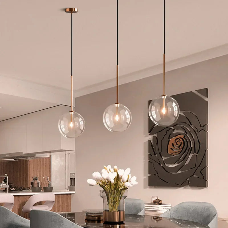 DecorBites™ Clear Glass Ball Pendant Chandelier for Dining Room Bedroom Decor Lighting