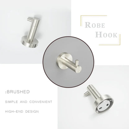 DecorBites™ Brushed Nickel Stainless Steel Bathroom Hardware Set Towel Bar Ring Holder Robe Hook