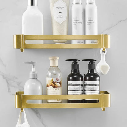 DecorBites™ Brushed Gold Aluminum Bathroom Corner Shelf Wall Mounted Shower Shampoo Holder