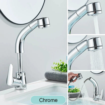 صنبور حوض أسود من DecorBites™: خلاط حوض قابل للسحب مع دوران 360 درجة ورذاذ ساخن وبارد