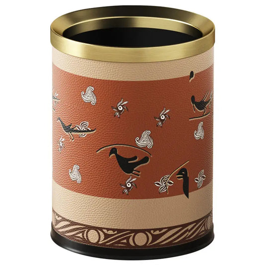 DecorBites™ Leather Trash Bin Gold/Silver Metal Large Capacity for Home & Hotel