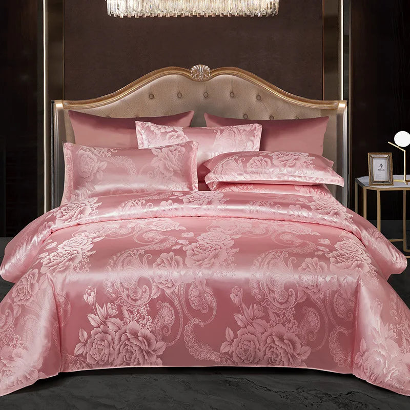 DecorBites™ Jacquard Satin Summer Bedding Set - Elegant & Skin Friendly Duvet Cover - Single/Double Size
