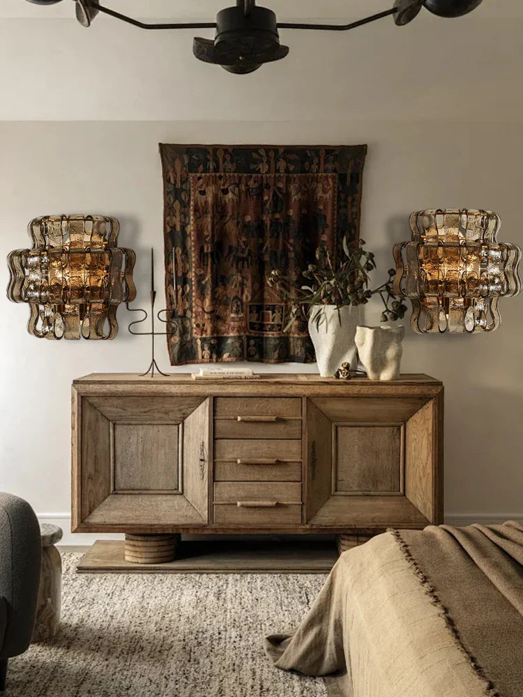 DecorBites™ Dark Brown Glass Wall Sconce Lamps, LED Decoration for Living Room, Aisle, Bedside