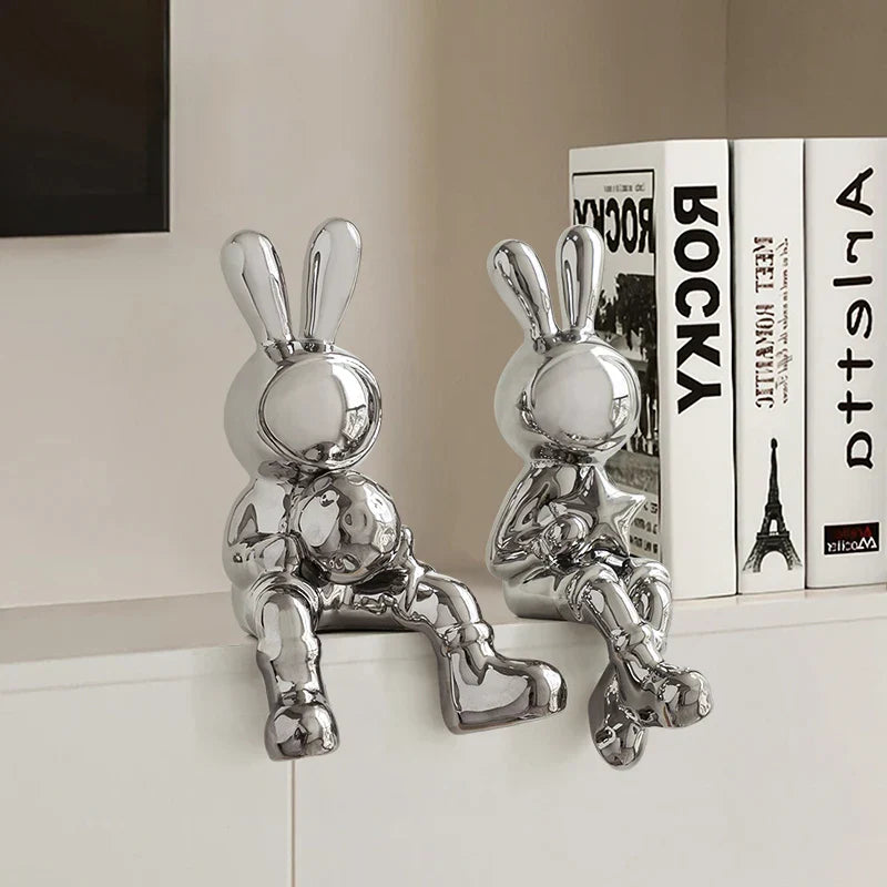 DecorBites™ Electroplated Rabbit Sculpture Set, Home Office Decor, Living Room Animal Statue