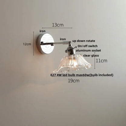 DecorBites™ Clear Glass LED Wall Lamp Pull Chain Switch Modern Up Down Rotatable Stair Light Fixtures