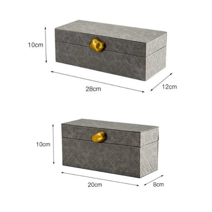 DecorBites™ Golden Stone Handle Leather Jewelry Box: Elegant Desktop Storage Container for Home Decor