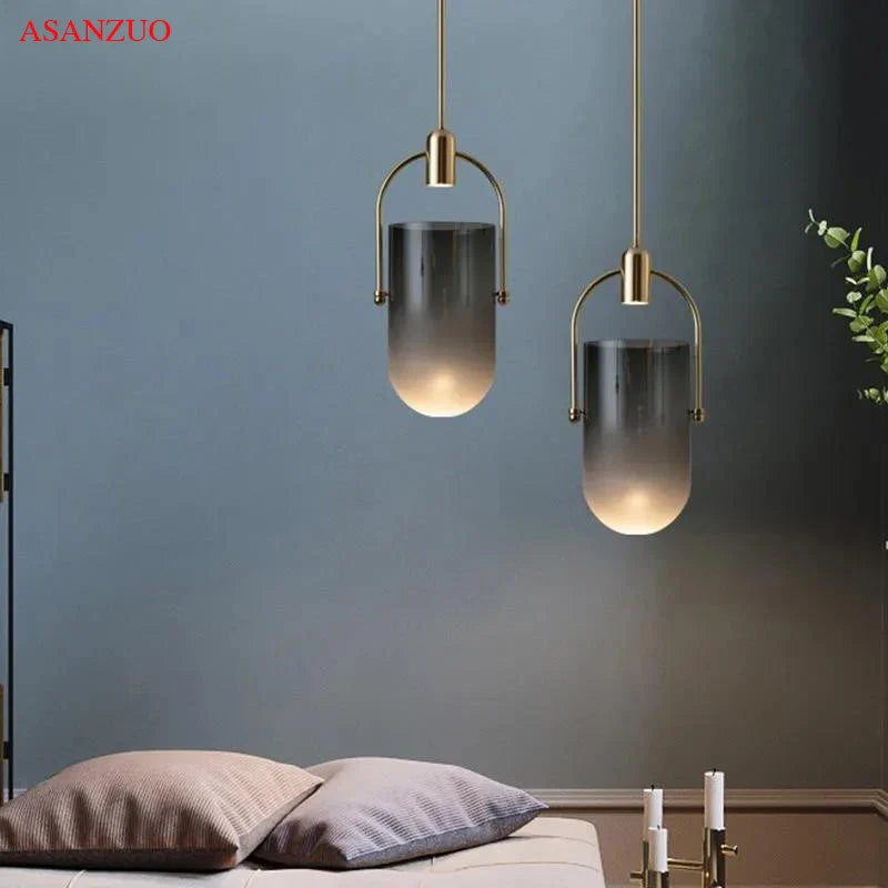 DecorBites™ Gradient Glass Pendant Light: Modern Nordic Hanging Fixture for Bedside Living Dining Decor