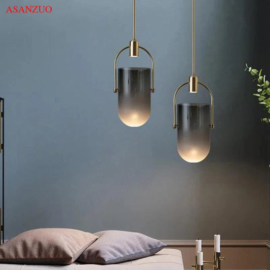 DecorBites™ Gradient Glass Pendant Light: Modern Nordic Hanging Fixture for Bedside Living Dining Decor