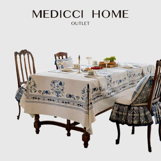 DecorBites™ Blue Onion Print Tablecloth Overlay: Luxe French Pastoral Banquet Dining Decoration