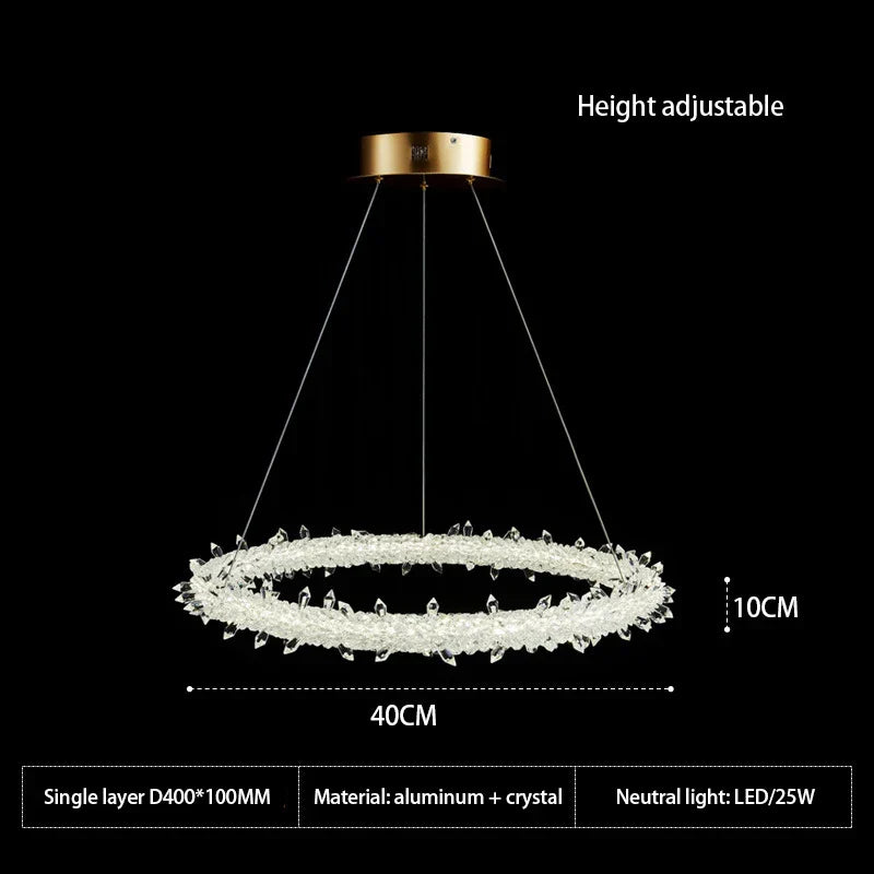 DecorBites™ Crystal Flower LED Chandelier: Modern Luxury Round Ring Pendant Light for Dining & Living Room