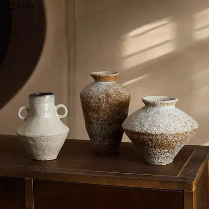 DecorBites™ Ceramic Vase: Wabi-sabi Style, Retro Floral Arrangement, Room Decor