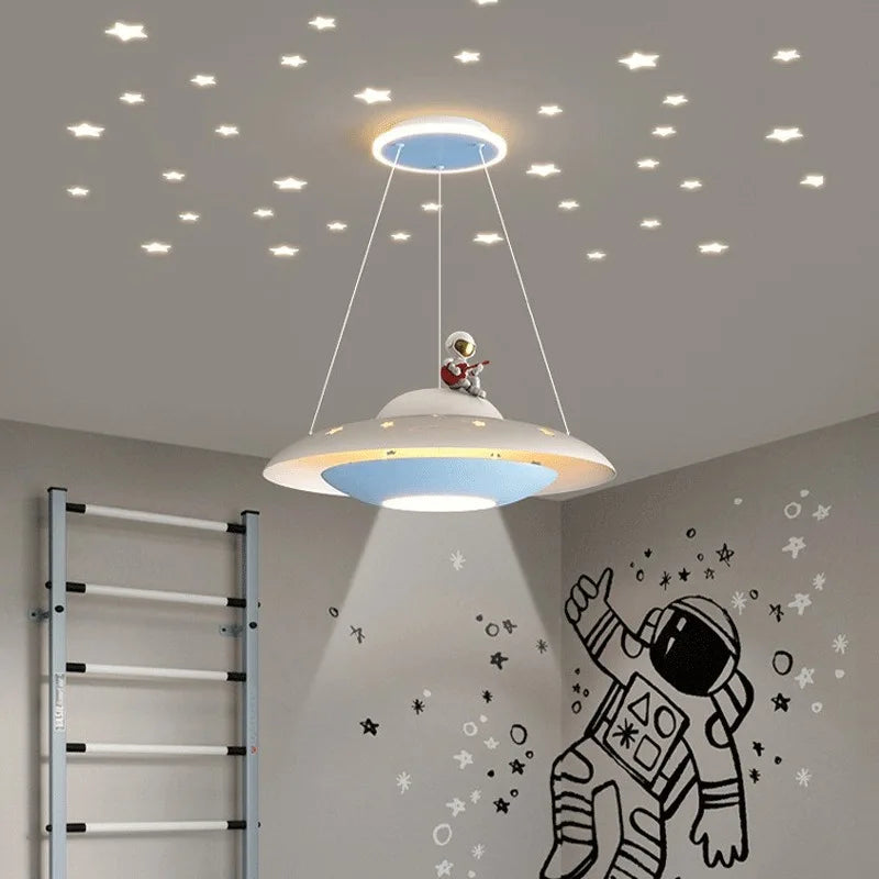 DecorBites™ Cartoon Astronaut Chandelier UFO Ceiling Lamp for Kids Girl Boy Bedroom
