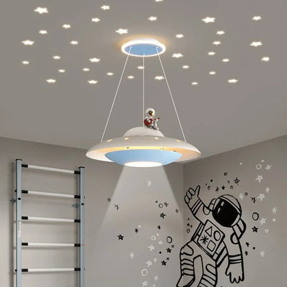 DecorBites™ Cartoon Astronaut Chandelier UFO Ceiling Lamp for Kids Girl Boy Bedroom