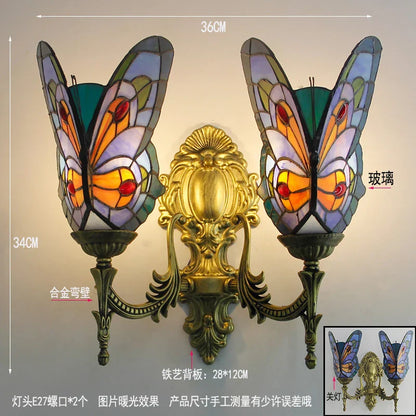 DecorBites™ Butterfly Glass Sconces LED Wall Lamps Tiffany Mediterranean Bedroom Lighting