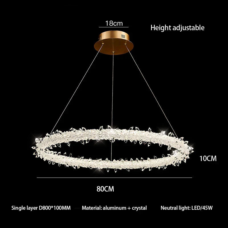 DecorBites™ Crystal Flower LED Chandelier: Modern Luxury Round Ring Pendant Light for Dining & Living Room