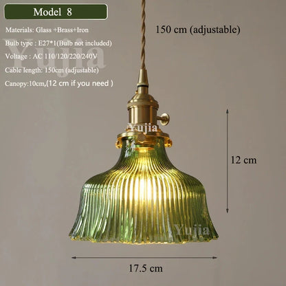 Nordic Green Glass Pendant Light With Brass Accents