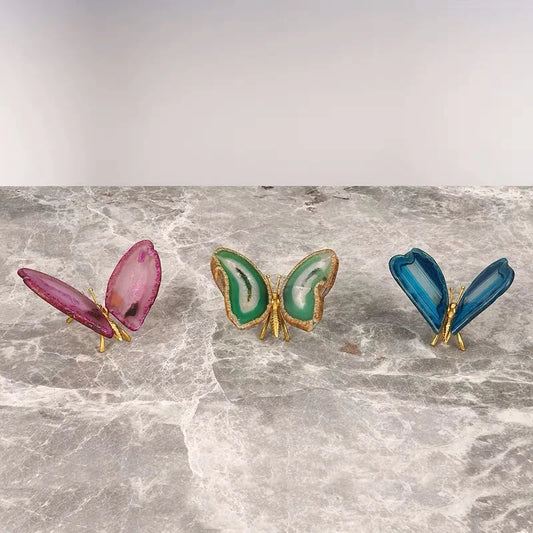DecorBites™ Agate Butterfly Ornament Brass Insect Statue Home Decoration