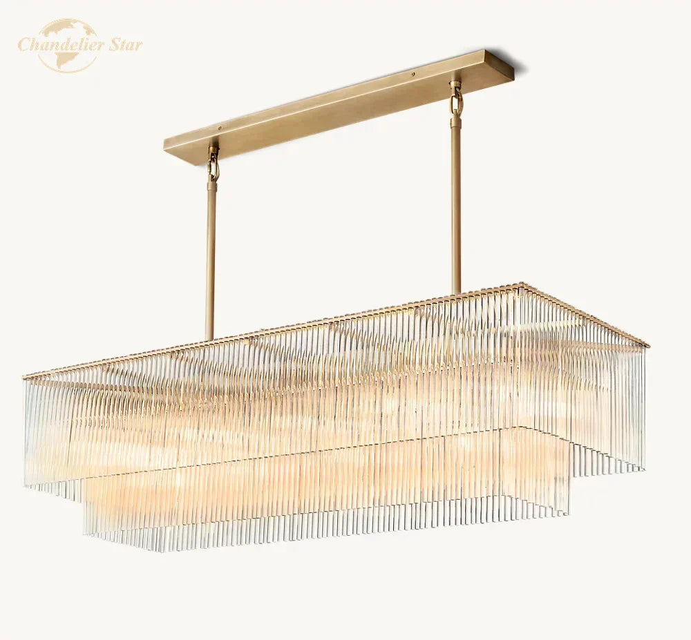 ثريا Amadeo Crystal LED من DecorBites™: مصباح معلق مستطيل الشكل عصري لجزيرة المطبخ وغرفة الطعام
