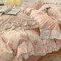 Decobites Princess Style Flowers Lace Ruffles 100% Cotton Bedding Set - 4Pcs