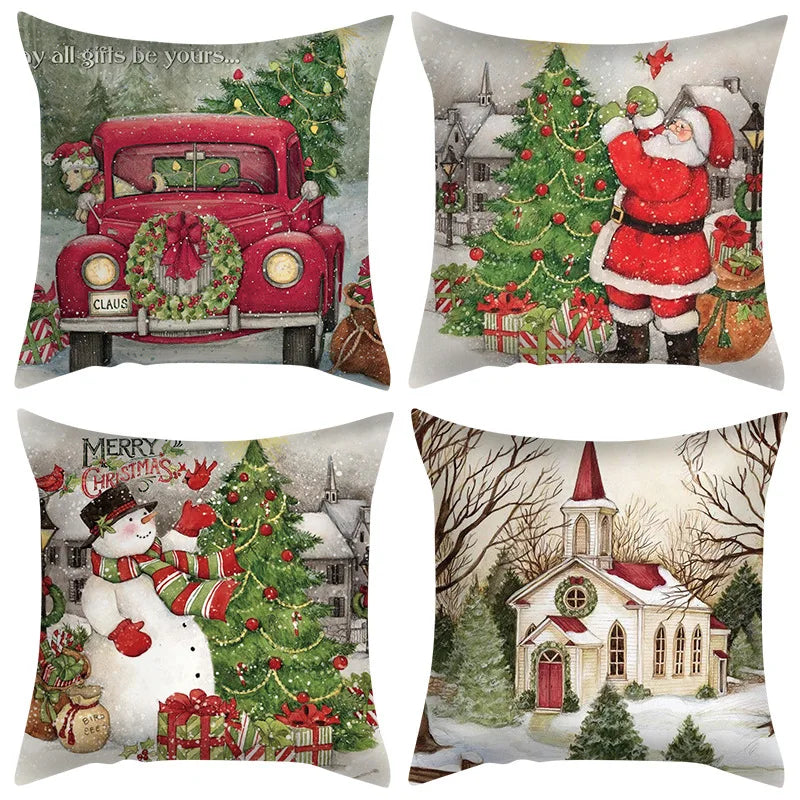 DecorBites™ Christmas Cushion Cover Set - Festive Xmas Decor for Living Room Sofa