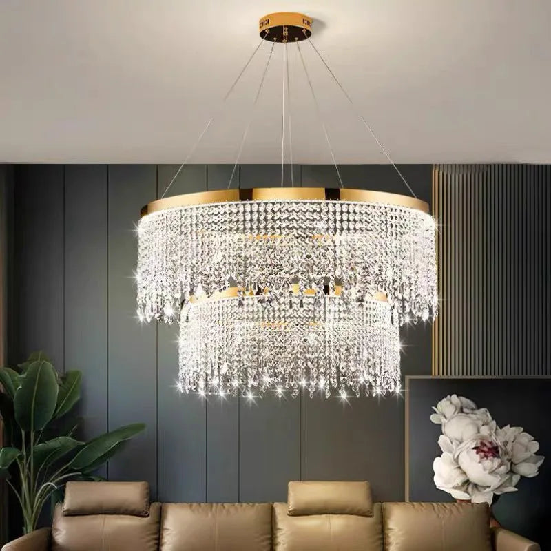DecorBites™ Crystal Chandelier Pendant Light LED Fixture for Living Dining Room Glamorous Home Decor
