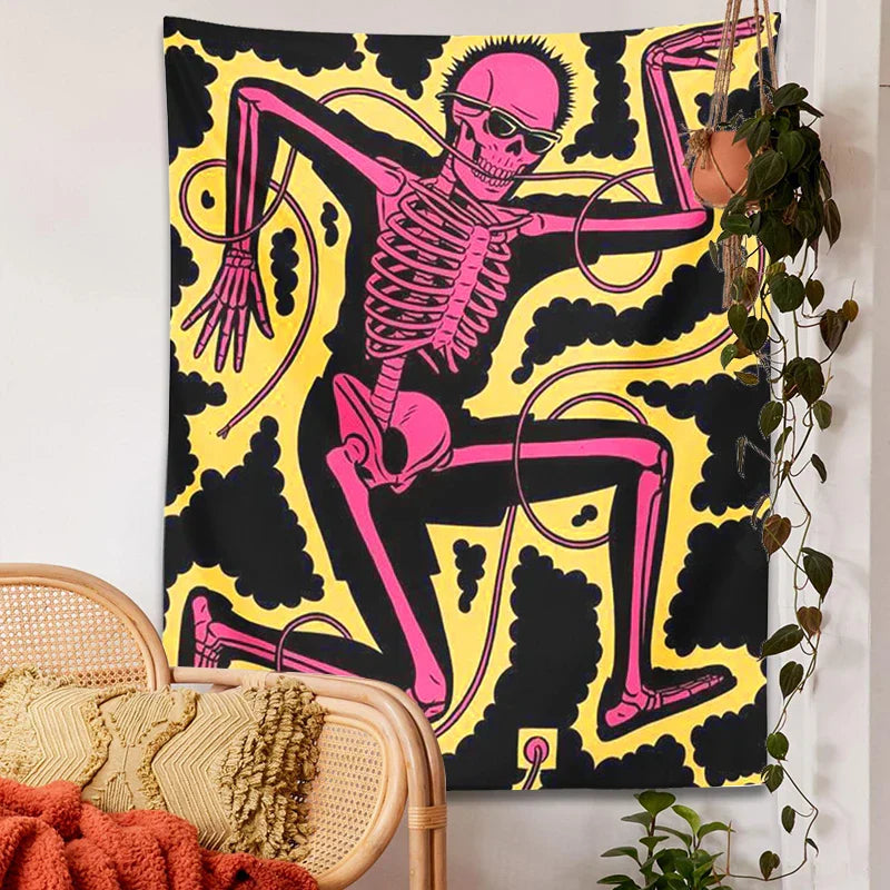 Decobites Skeleton Electric Shock Dance Hippie Tapestry - Home Decor & Wall Hanging