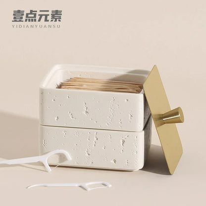 DecorBites™ Double Decker Jewelry Organizer with Natural Stone, 2 in 1 Floss Box & Bathroom Ornament