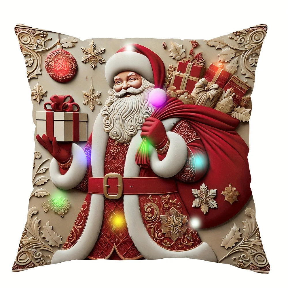 LED 3D Santa Claus pattern design decorative pillowcase Christmas party decorative cushion cover home decoration gift