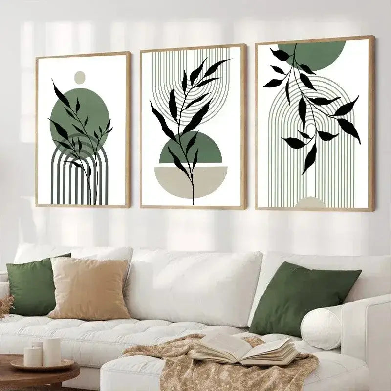 DecorBites™ Abstract Green Plants Wall Art Trio