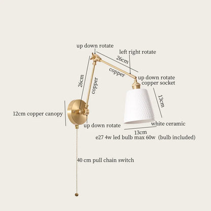DecorBites™ Ceramic LED Wall Lamp, Pull Chain Switch, Nordic Copper, Small Size