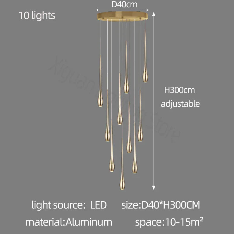 Decorbites™ Candelabro de LED Dorado para Salón de Villa Dúplex y Escalera